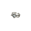 Silver Open Double Band Heart CZ Adjustable Ring Two Colors view 5