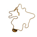Gold Tone Fine Chain Necklace With Brown Teardrop Pendant view 5