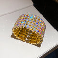 Wide Open Cuff Bracelet Multi Row Rhinestones Gold Silver view 6