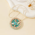 Rattan Frame Seashell Charm Pendant with Turquoise Beads view 1