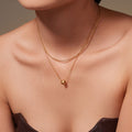 Gold Double Layer Bead Chain Ribbed Barrel Necklace Stainless view 2