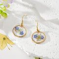 Gold Tone Irregular Round Pressed Flower Drop Earrings in Six Designs view 3