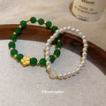 Natural Stone Beaded Bracelets Blue Green Pearl Flower Sets view 4