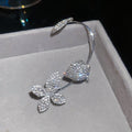 Silver Tone Crystal Flower Ear Hook Earrings Decorative Jewelry Pair view 4