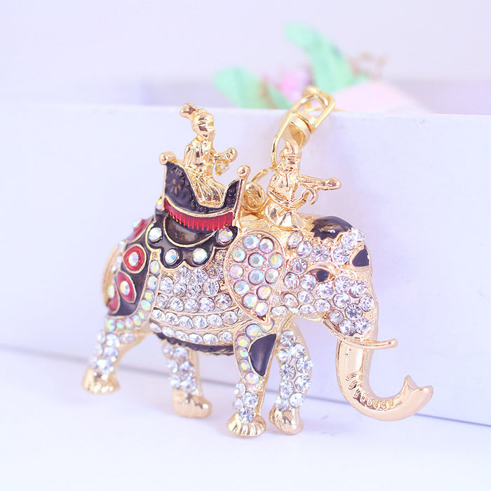 Rhinestone Elephant Ride Keychain Cute Animal Bag Charm
