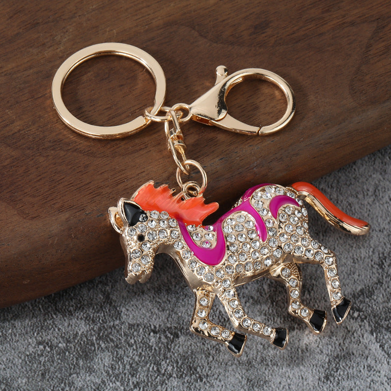 Running Horse Full Rhinestone Keychain for Bag Charm and Car Keys