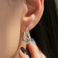 Gold Rose Silver U Shape Clear CZ Leverback Earrings view 2