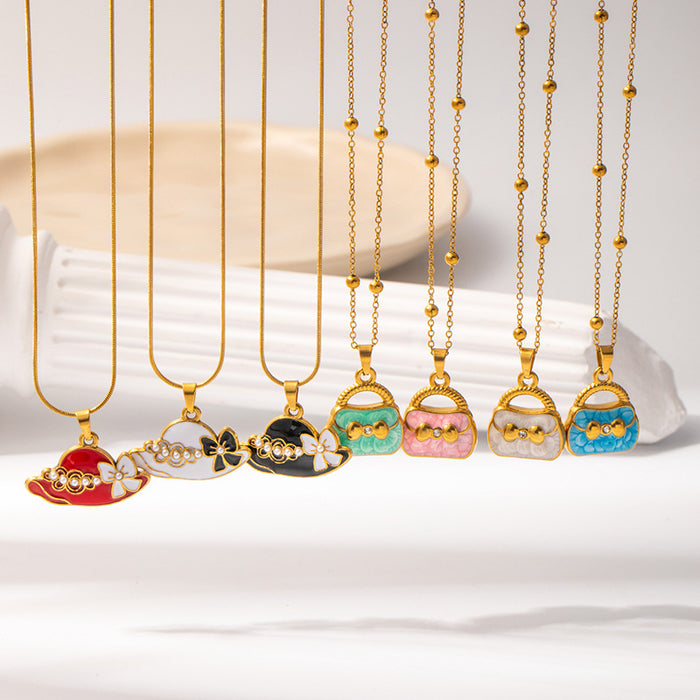Colorful Handbag And Hat Enamel Pendant Necklace Set
