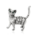 Striped Cat Brooch With Green Eyes in Gold or Silver Tone view 2