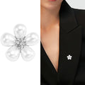 Five Petal Pearl Flower Brooch With Crystal Center view 2