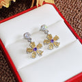 Yellow Flower Dangle Earrings with Multicolor Marquise Stones view 4
