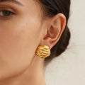 Sculpted Ripple Stud Earrings in Polished Gold Tone view 4
