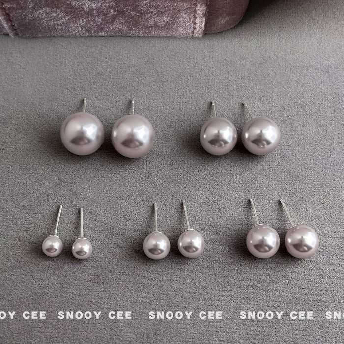 Gray Rose Pearl Like Round Stud Earrings In Five Graduated Sizes