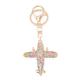 Rhinestone Airplane Keychain Gold Tone Metal Plane Charm view 3