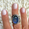 Antique Silver-Tone Brass Ring with Oval Blue-Green Cabochon view 2