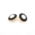 Gold Tone Black and White Round Enamel Stud Earrings view 3