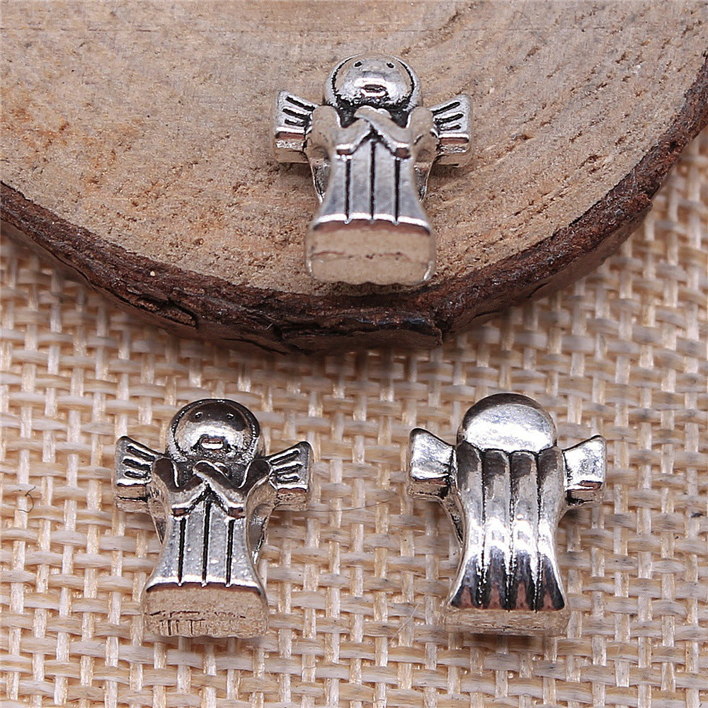 13x11x7mm 2.2g Antique Silver Zinc Alloy Guardian Angel Large Hole Beads for Bracelet Jewelry Making