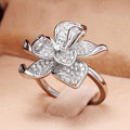 Silver Tone Pave CZ Open Flower Cocktail Finger Ring view 2