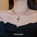 Double Layer Black Rhinestone Cross Pendant Necklace view 1