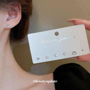 Six Pair Silver Tone Minimal Stud Earring Set Fashion Jewelry