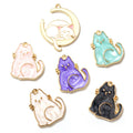 Gold Tone Enamel Cat and Crescent Moon Charms in Seven Styles view 1