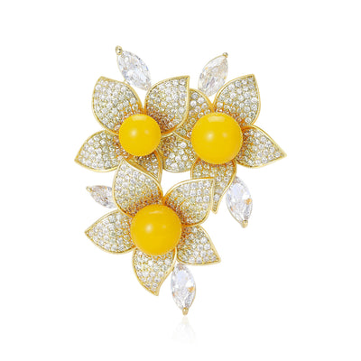 Yellow Five-flower Crystal Brooch group view