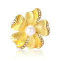 Textured Flower Brooch Pearl Center Rhinestone Accents view 5