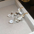 Gold and Silver Tone Petal Cluster Tassel Earrings view 1