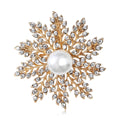 Pearl Snowflake Brooch in Metal with Radiating Crystal Branches Around a White Pearl view 1