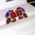 Multicolor Geometric Gem Stud Earrings in Gold Tone view 4