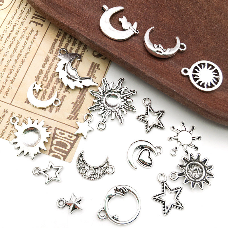 Antique Silver Zinc Alloy Sun Moon Star Charm Pendant for DIY Necklace Bracelet