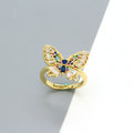 Gold Tone Multicolor Crystal Butterfly Adjustable Open Rings view 3