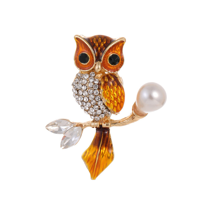 Gold Tone Silver Tone Owl Crystal Enamel Two Designs Metal Brooch Pin