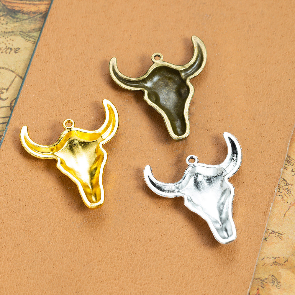 Bull Head Alloy Charm Pendant 31x28mm