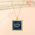 Gold Tone Textured Square Evil Eye Pendant Necklaces in Five Colors view 6