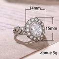 White Gold Oval Clear Stone Halo Ring Leaf Band Sizes 6-10 view 5