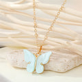 Gold Tone Acrylic Butterfly Pendant Necklaces in Eight Colors view 4