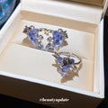Purple Grape Bead Ring and Ear Cuffs Heart Crystal Drops view 2