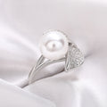 White Gold Pearl Twin Leaf Pavé Bypass Ring Metal Alloy view 3