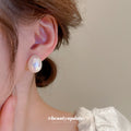 Iridescent White Oval Dome Stud Polished Metal Polished Metal Earrings view 4