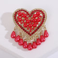 Heart Pearl Rhinestone Brooch Teardrop Tassel Red White Styles view 6