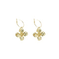 Textured Gold Tone Flower Open Hoop Statement Earrings view 5
