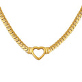 Cuban Link Heart Choker Necklace Gold Or Steel Finish view 5