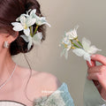 Fabric Mint Lily Duckbill Clip And Pink Rose Hair Pin view 1