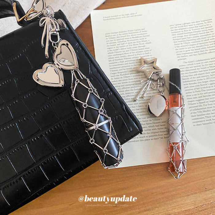 Silver Tone Star and Heart Charm Long Chain Tassel Keychain