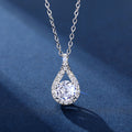 Silver Teardrop Open Halo Clear CZ Pendant Necklace view 1