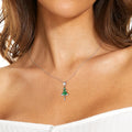 Silver Tone Green Christmas Tree and Star Pendant Necklace view 2