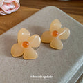 Cream Resin Flower Stud Earrings With Orange Centers view 4
