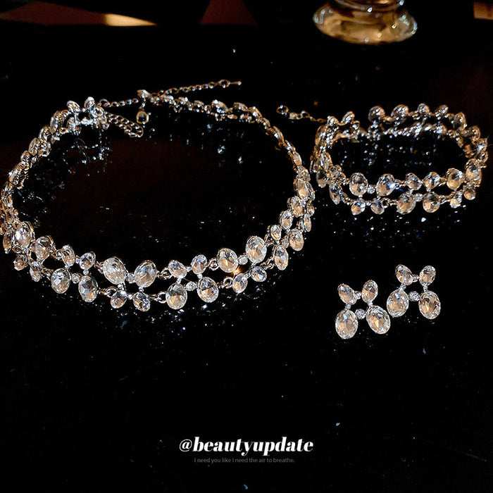 Silver Tone Clear Oval Crystal Bracelet And Necklace Options
