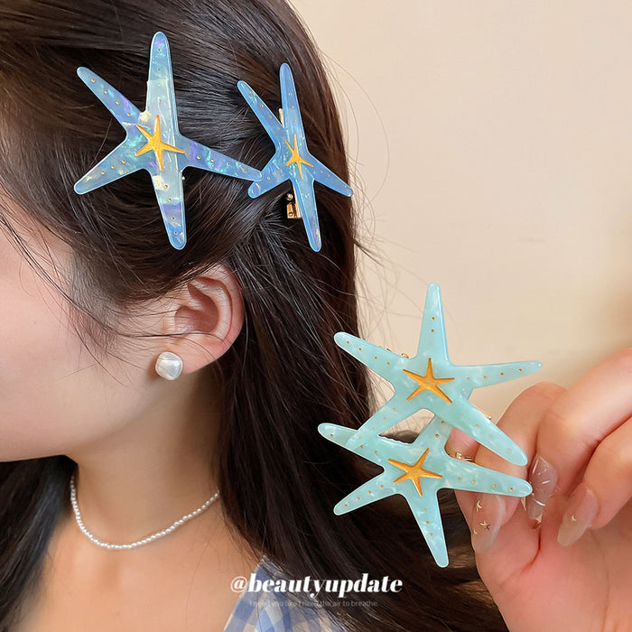 Starfish Acetate Duckbill Hair Clips Mint and Blue